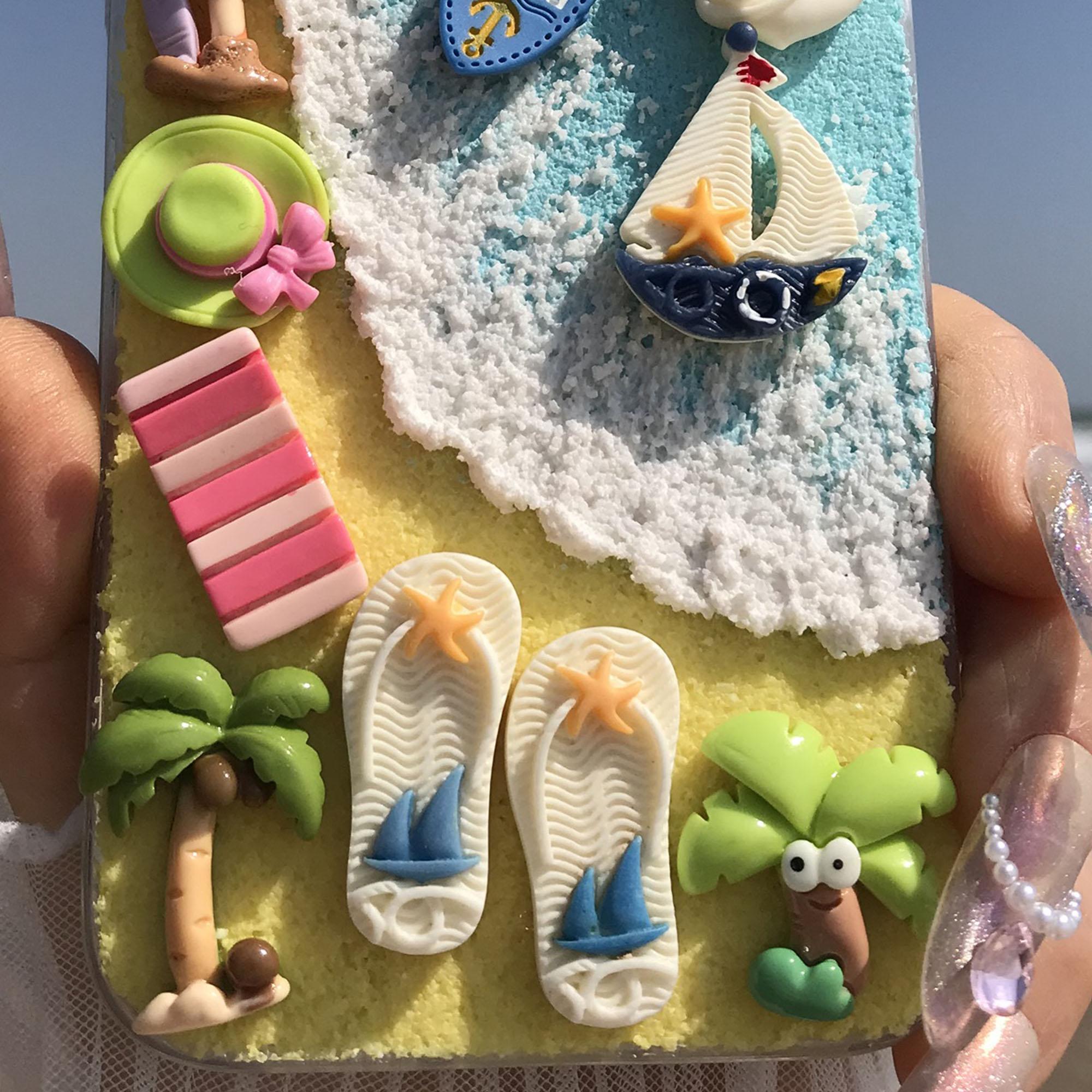 Handmade Beach Sailboat Sun Chair Coconut Tree Seagull Aesthetic Protective Smartphone Case for iPhone 17 16 15 14 13 12 11 Pro Max, Soft Tpu Anti-Slip Back Cover