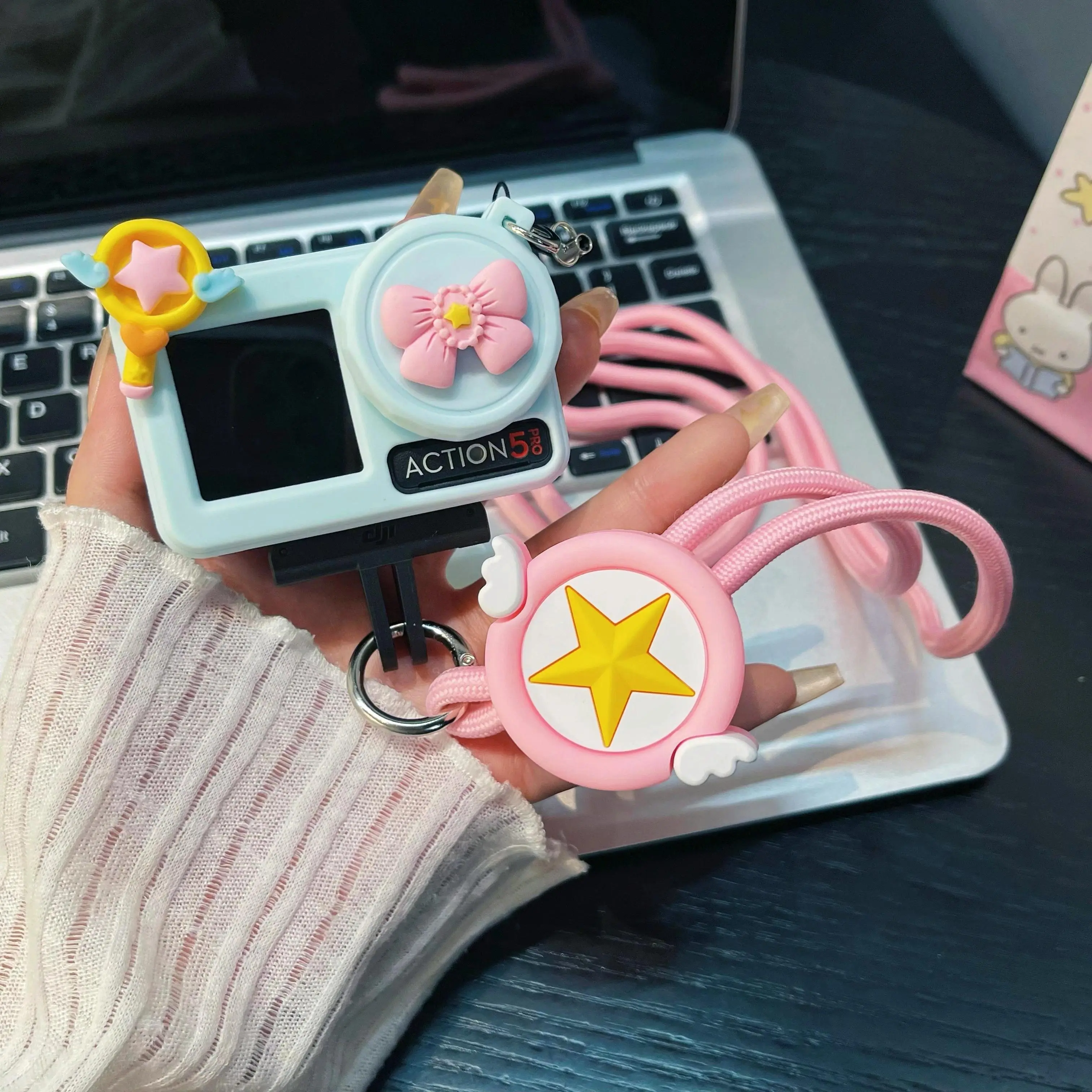 Cartoon Bow Fairy Wand Silicone Case for DJI Action 5 Pro 4 3 Sports Camera Body Cover With Lens Cap Rubber Protector Accssory