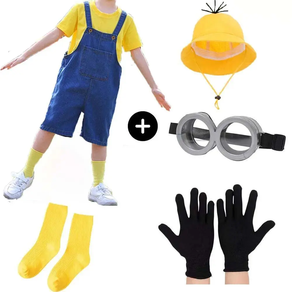 Minions 1 3pcs Polyester Family Clothing Set, Halloween Cosplay Costumes with Hat for 95-140cm Kids, Anime Performance & Summer Beach Party Disguise (Women's Suits Included), Festival, Anime Performance Costumes, Cartoon, Event Performances