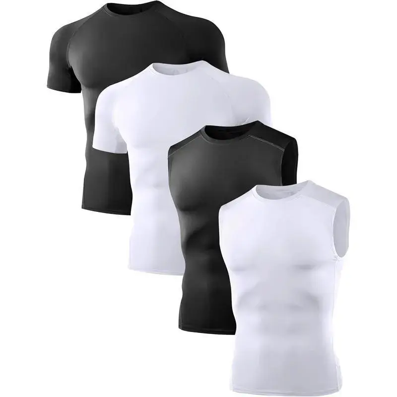 Men's 4-Pack Compression Shirts & Tank Tops - Short Sleeve, Sleeveless Athletic Undershirts for Sports, Compression Tank Top