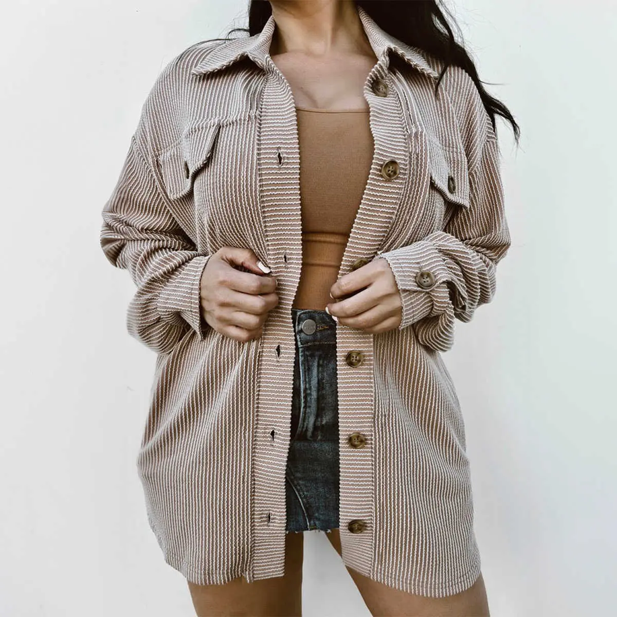 BF Women's Oversized Gray Textured Shacket Jacket, Button Front Casual Shirt Jacket with Chest Pockets, Relaxed Fit Layering Outerwear for Fall Winter