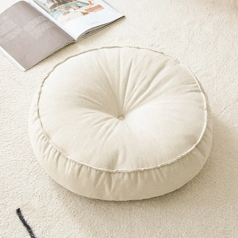 Circular Pleated Zafu Cushion, Japanese Minimalist Style, Cotton Linen Fabric, High Resilience Core, Comfortable Long Sitting, Home Use, Comfy Cushions