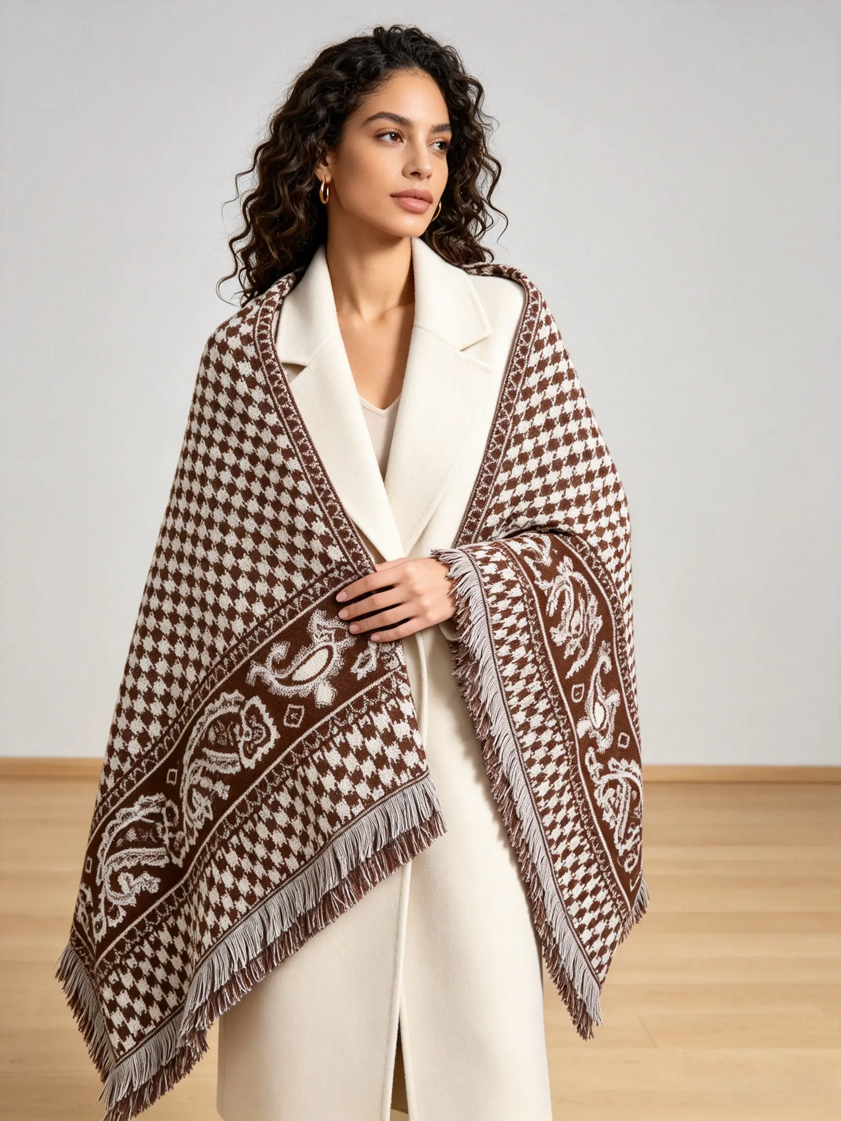 1-piece, Unisex Elegant Triangle Cape, Fashionable Artistic Design, Windproof Sunshade, Warm Comfort, Perfect Gift, Ethnic Style, Pattern