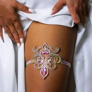 Crystal Colorful Rave Thigh Chain Belly Dance Body jewelry Rhinestone Beach Bikini Geometric Sexy Leg Chain Dress for Women