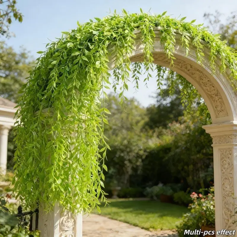 60 pieces of artificial imitation green willow branches, all-year-round evergreen hanging ivy curtains, suitable for autumn, spring and summer scene decoration, wedding arches, hotel lobbies, and indoor ceiling hanging soft green plants.