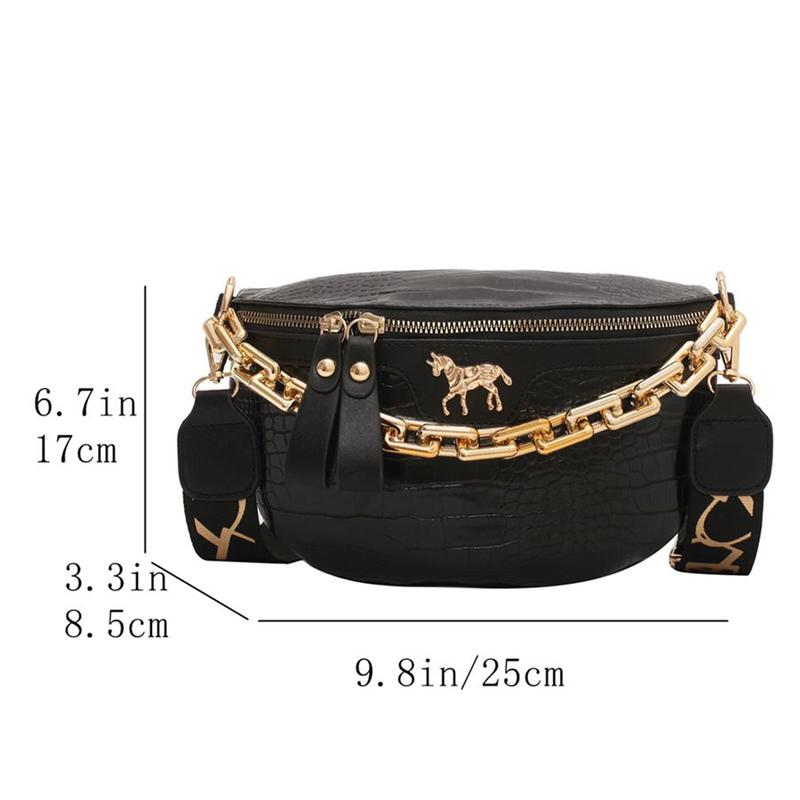 Horse Decor Double Zipper Chain Fanny Pack Crossbody Chest Bag Crocodile Embossed Coin Purse Waist Belt Pocket Runningbelt Horse Decor Double Zipper Chain Fanny Pack Crossbody Chest Bag Crocodile Embossed Coin Purse Waist Belt Pocket Runningbelt
