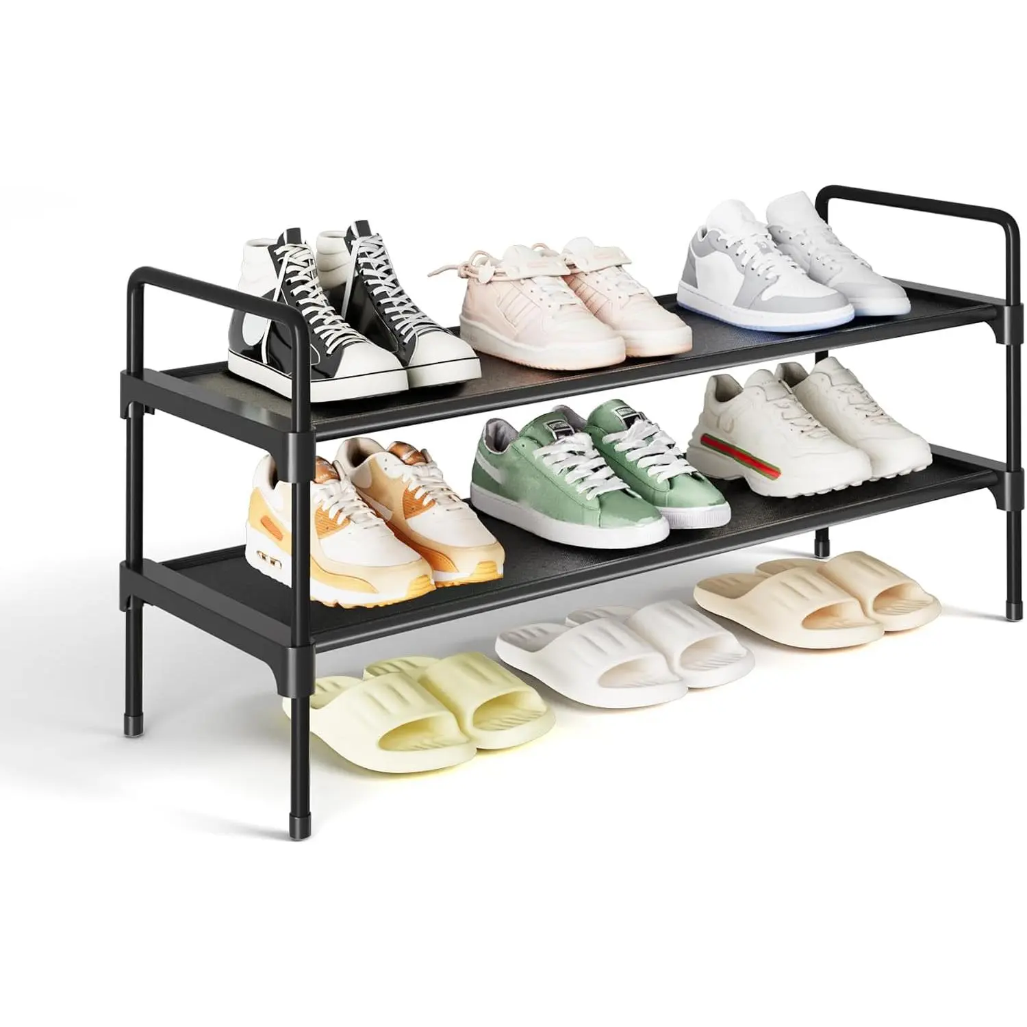 Shoe Rack for Closet, 27.4" Wide - 2 Tiers, Black | Shoe Organizer for Front Door Entrance, Stackable Shoe Shelf, Closet Organizers and Storage