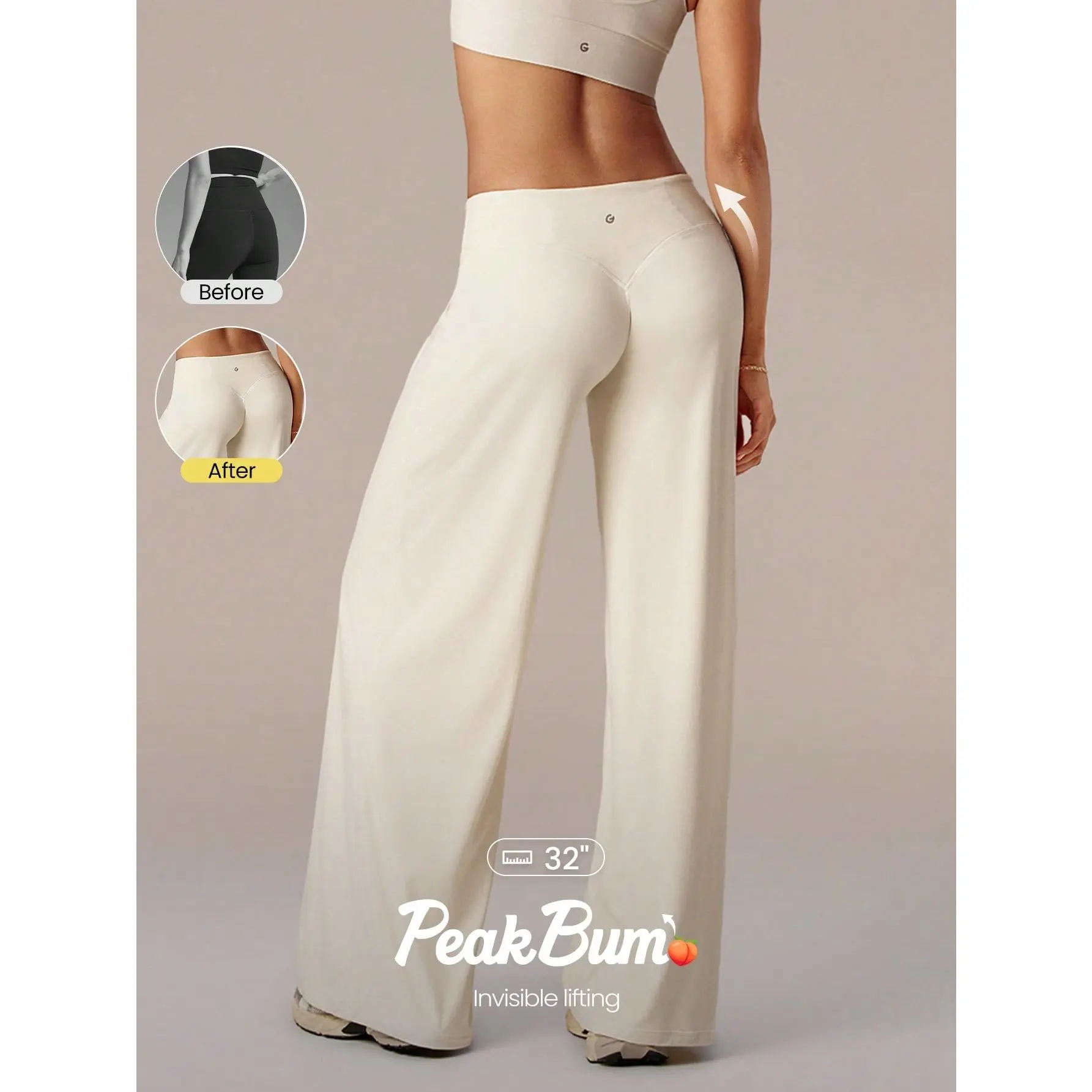 GLOWMODE 32" FeatherFit-Air Glow Pulse Low-Rise Peakbum Wide Leg Capri Leggings With Back Pocket Low Impact Training Running Workout Gym Fitness Daily Wear