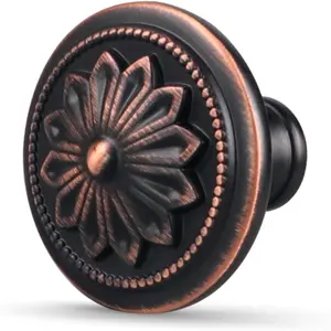 10 Pack 1-2/5 Inch Round Oil Rubbed Bronze Rustic Cabinet Knobs Handles for Kitchen Cabinets and Drawers