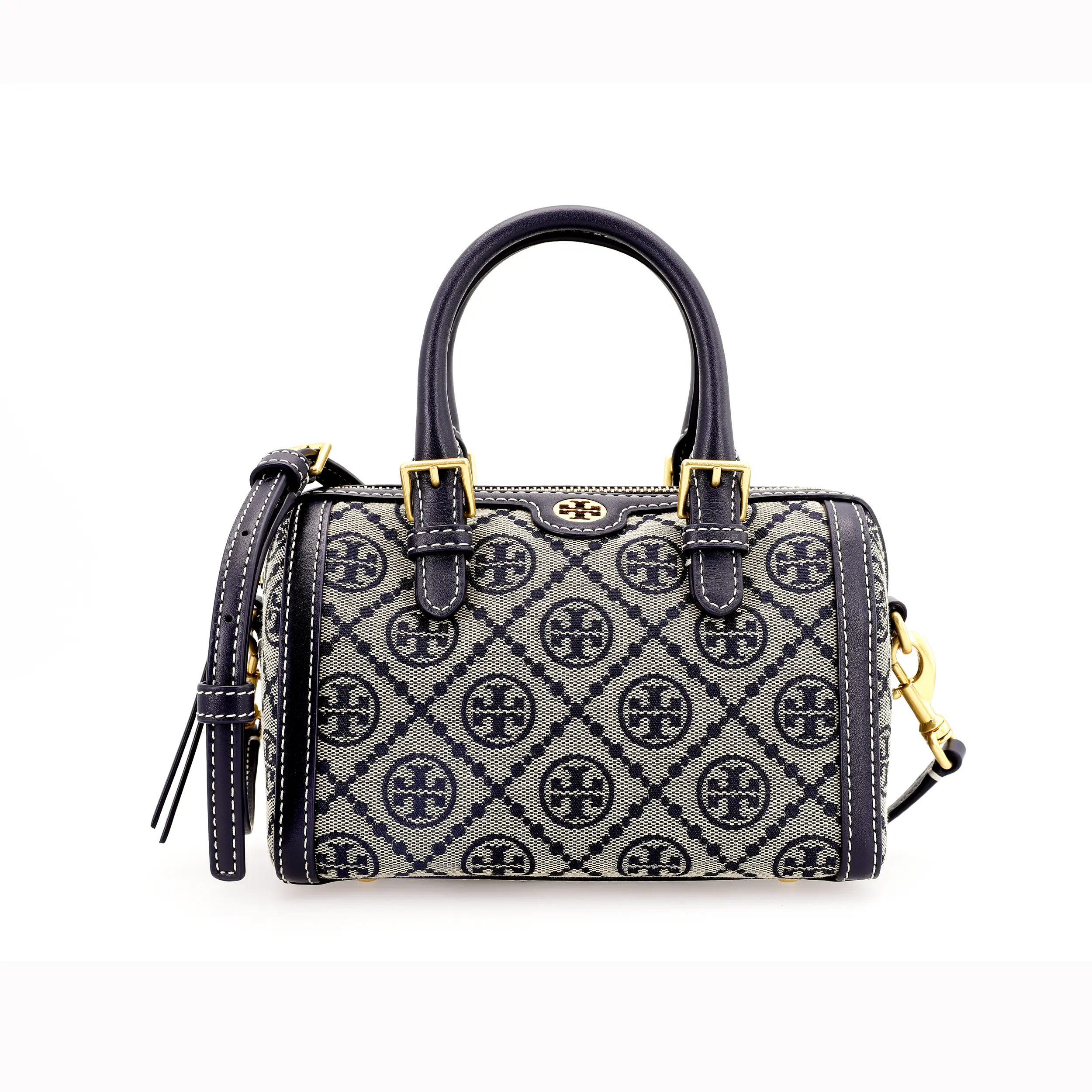 Tory Burch T Monogram Boston Bag – Mini Crossbody and Top-Handle Handbag for Women, Navy Blue