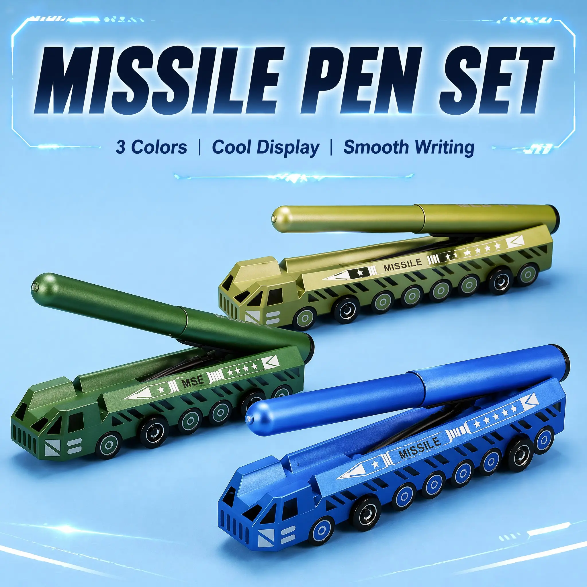 Missile Car Ballpoint Pen, 3Pcs Creative Vehicle Shaped Writing Pen, Aesthetic Pens for Office Desk Setup Makeover and Modern Table, Aesthetic Cool Desktop Stationery Ornament Military Fan Men Gift Ideas, Retractable Ballpoint Pen