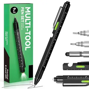9-in-1 Multitool Pen with LED Light, Stylus, Level, , Fathers Day Dad Gifts for Husband, Dad, Men, Women, Dad, Him, Husband, Father, Mechanic, Birthday Gifts for Men, Cool Gadget, Black