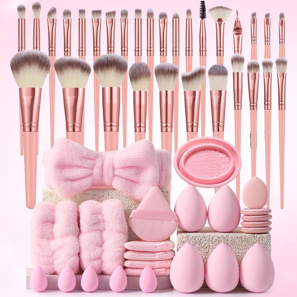 Professional Makeup Tool Set, 54pcs/set Cosmetic Brush & Sponge & Puff & Headband & Brush Cleaning Bowl Set, Multi-use Facial Makeup & Cleaning Accessories for Daily Use, Makeup Brush Kit, Face Brush Set