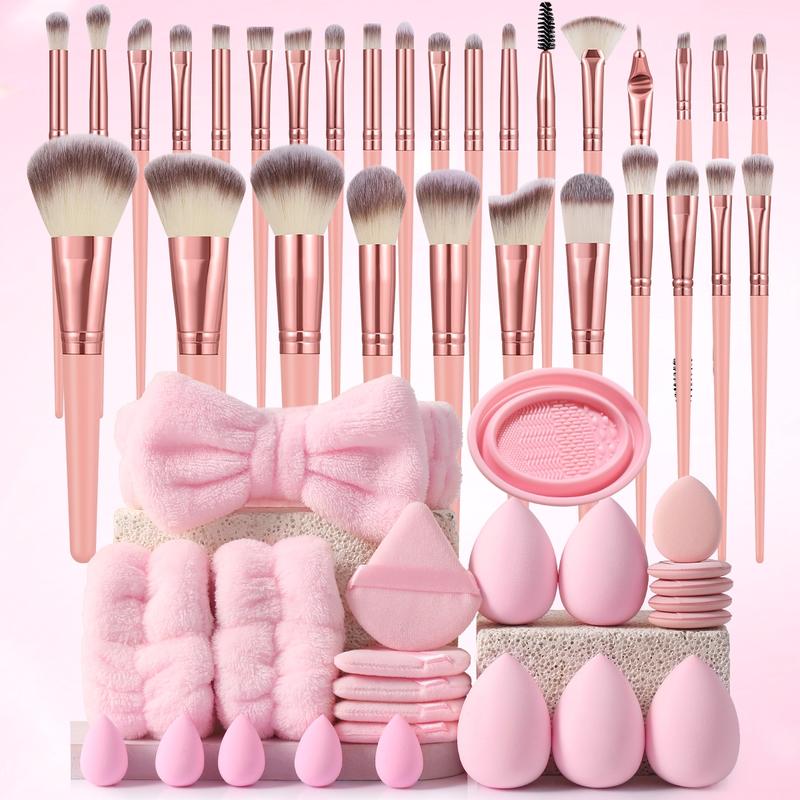 Professional Makeup Tool Set, 54pcs/set Cosmetic Brush & Sponge & Puff & Headband & Brush Cleaning Bowl Set, Multi-use Facial Makeup & Cleaning Accessories for Daily Use, Makeup Brush Kit, Face Brush Set