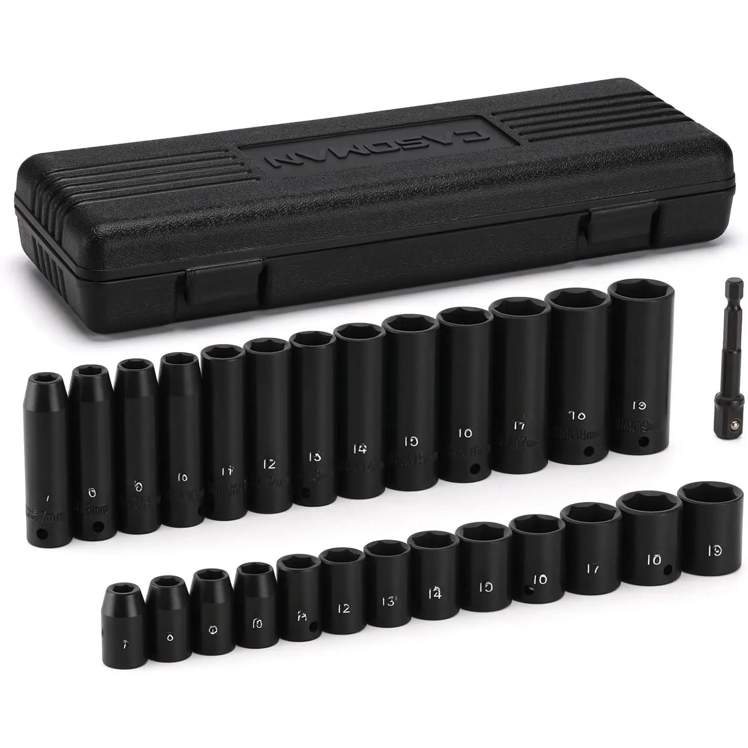 27 count 3/8-Inch Drive  Socket Set, Deep & Shallow, Metric (7mm - 19mm), 6 Point, CR-V Steel
