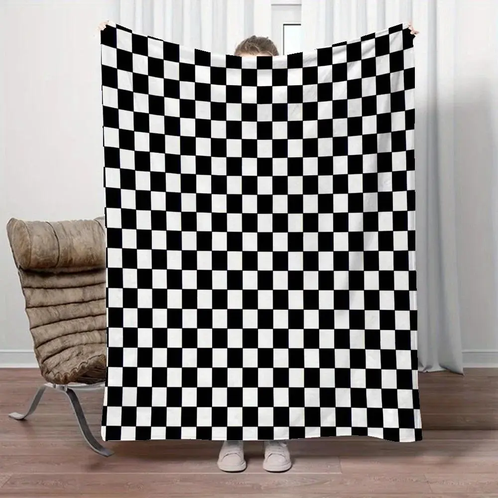 Black and White Checkerboard Pattern Flannel Blanket - Classic Home Style, Lightweight Durable Modern Decorative Throw for Couch, Bedroom, Checkerboard Pattern Blankets, Classic Home Style Blankets
