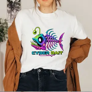 Neon Cyber Anglerfish Graphic T-Shirt – Y2K Techwear Streetwear Tee for Unisex Adults