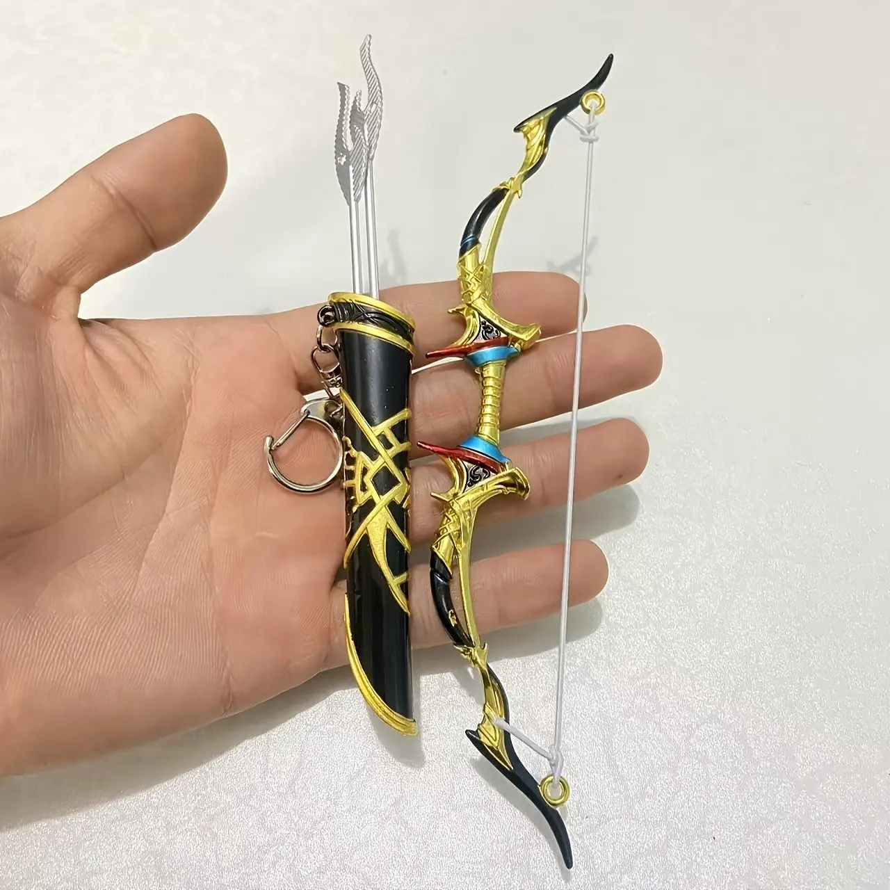 Mini Ancient Archery Kit Set of 4, Includes 1 Bow, 1 Quiver, 2 Arrows, Retro Mini Bow Arrow Model, Decorative Desktop Ornament, Keychain