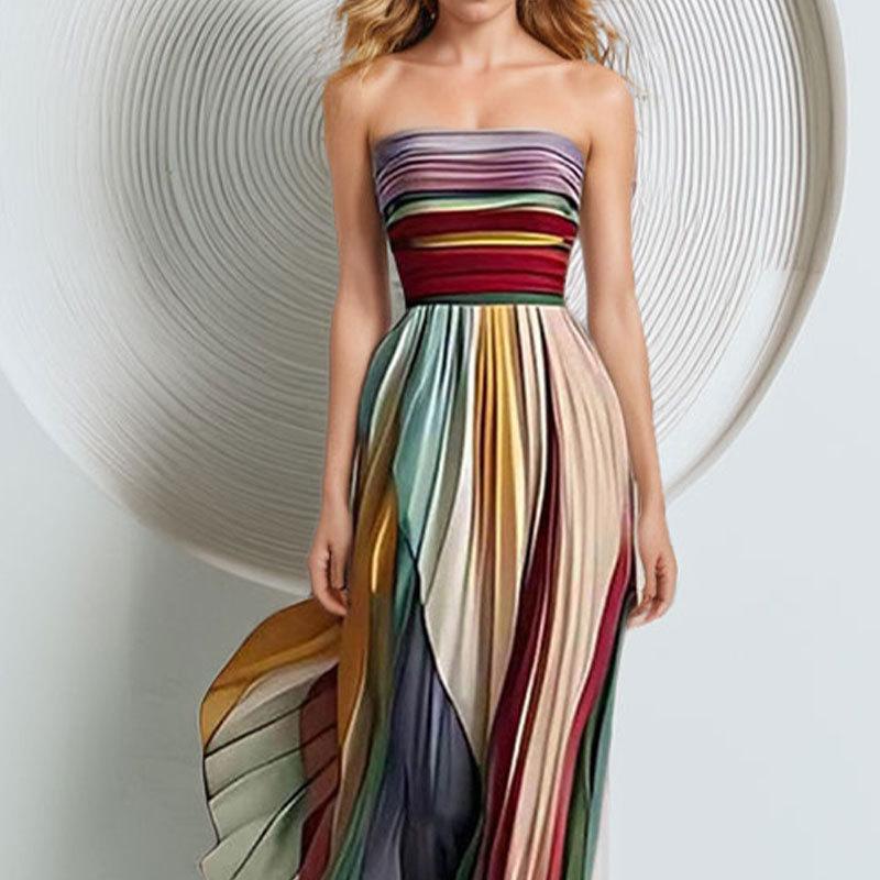 Fashionable strapless colorful printed dress