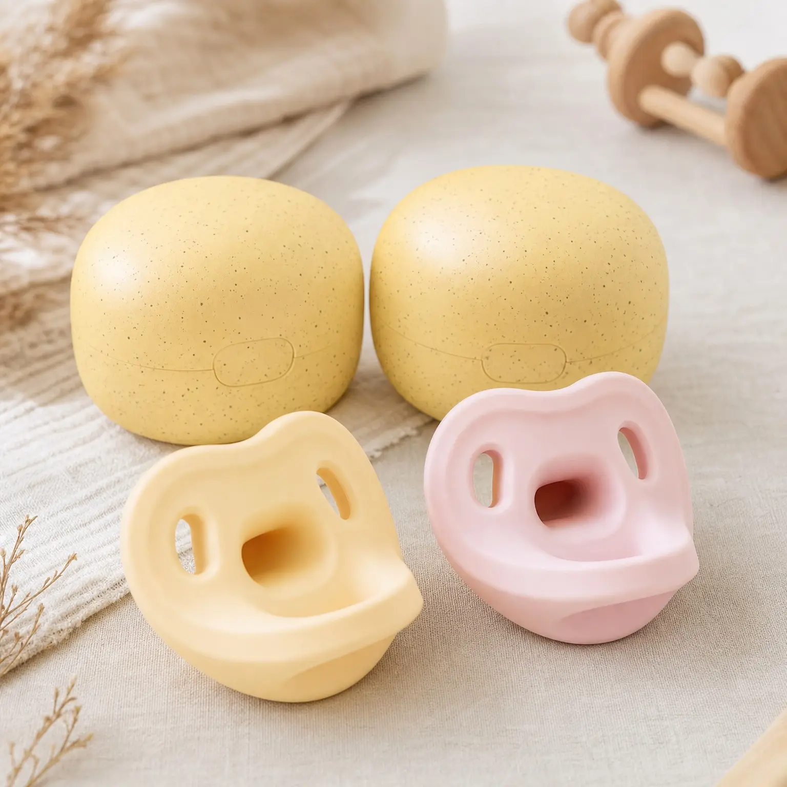 Silicone Macaron Pacifier | Made in Korea, BPA-Free One-Piece Design Baby Soother, Soft Orthodontic Shape with Air Holes, 2 Pack with Travel Case, Newborn 0-3 Months (Mango+Pink, Stage 1)(Gift)