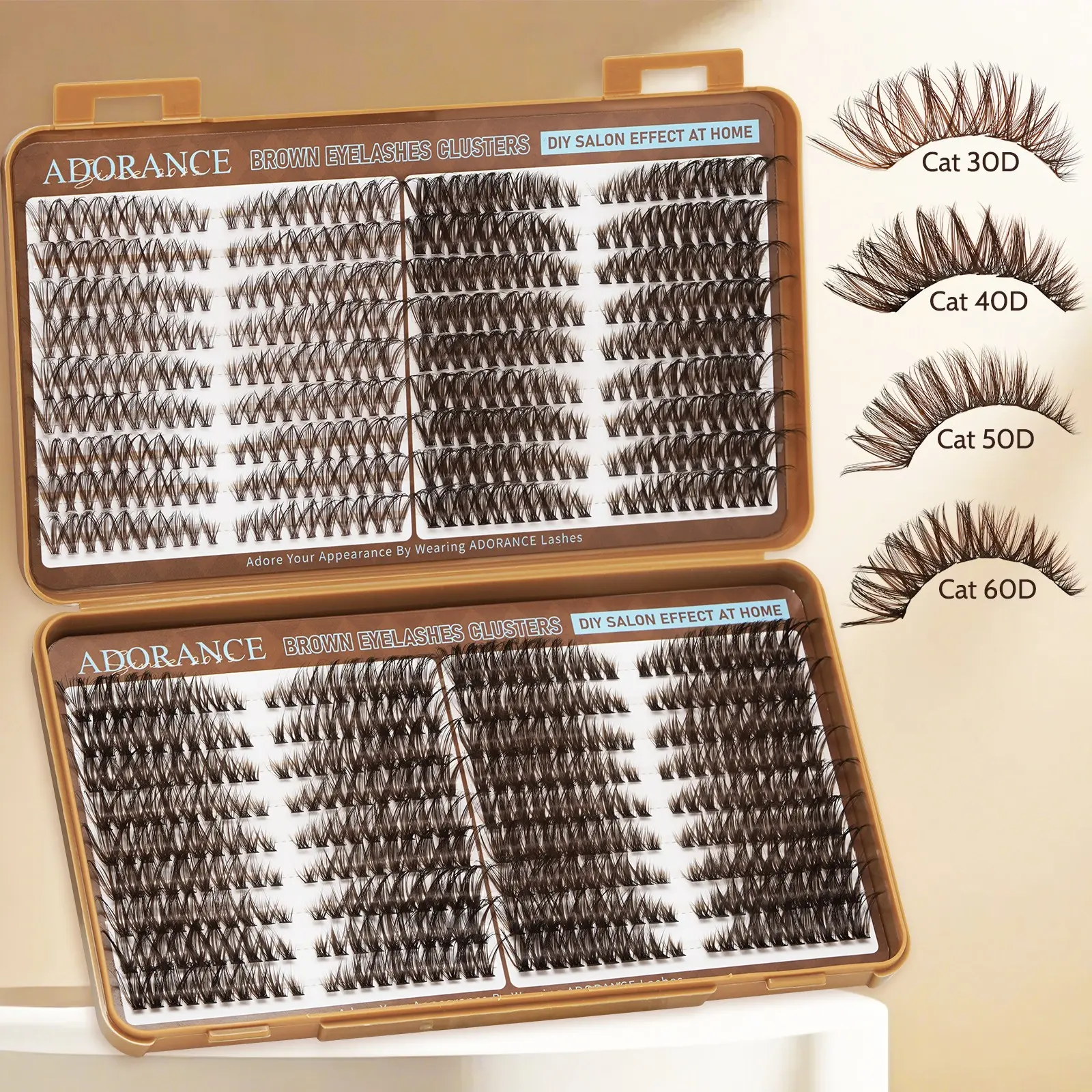 ADORANCE 720pcs Brown Lash Clusters, Fluffy Cat Eye Cluster Lashes, Dark Brown Wispy Individual Eyelash Extensions, D Curl Dense Volume Lashes, Waterproof DIY Lash Extensions for Natural Makeup Look
