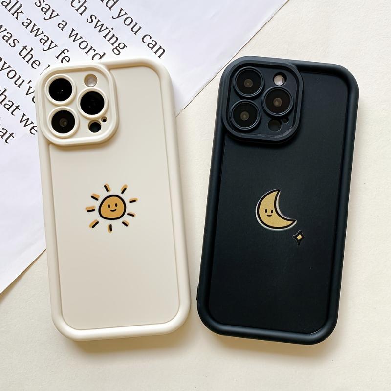 Couple Sun Moon Pattern Case for iPhone 17 16 15 14 Pro Max 13 12 11 XR XS Plus Shockproof Drop Protection Rugged Durable Silicone Cover
