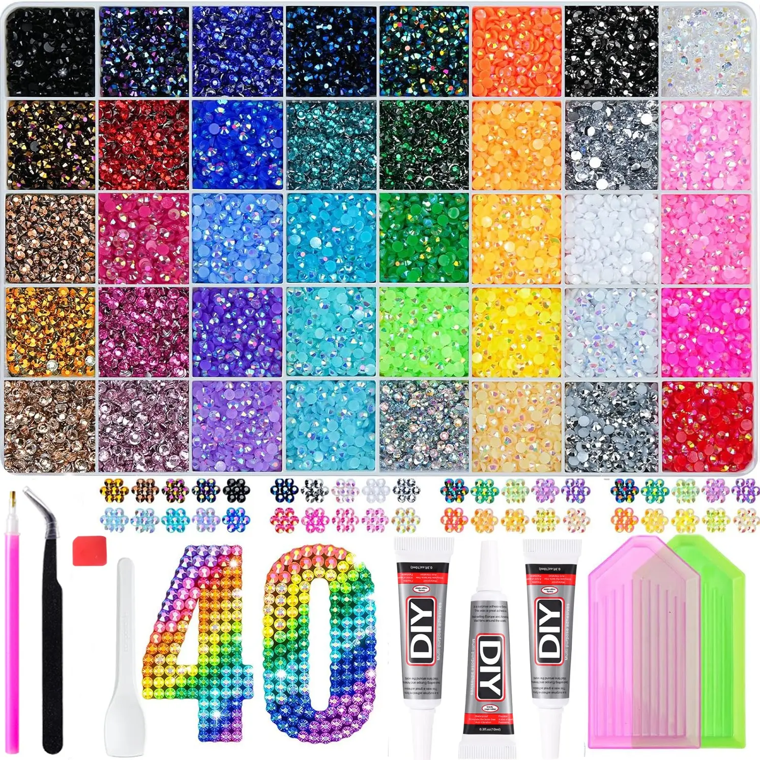 Rainbow Color Rhinestones Set, Multi-Specs & Styles, DIY Craft Kit with Tools, Perfect for Clothing, Shoes, Fabric,Nail Art Rhinestones / Flatback Crystals / Multi-Color / Pickup Tool， Nail Art, Women's Gift