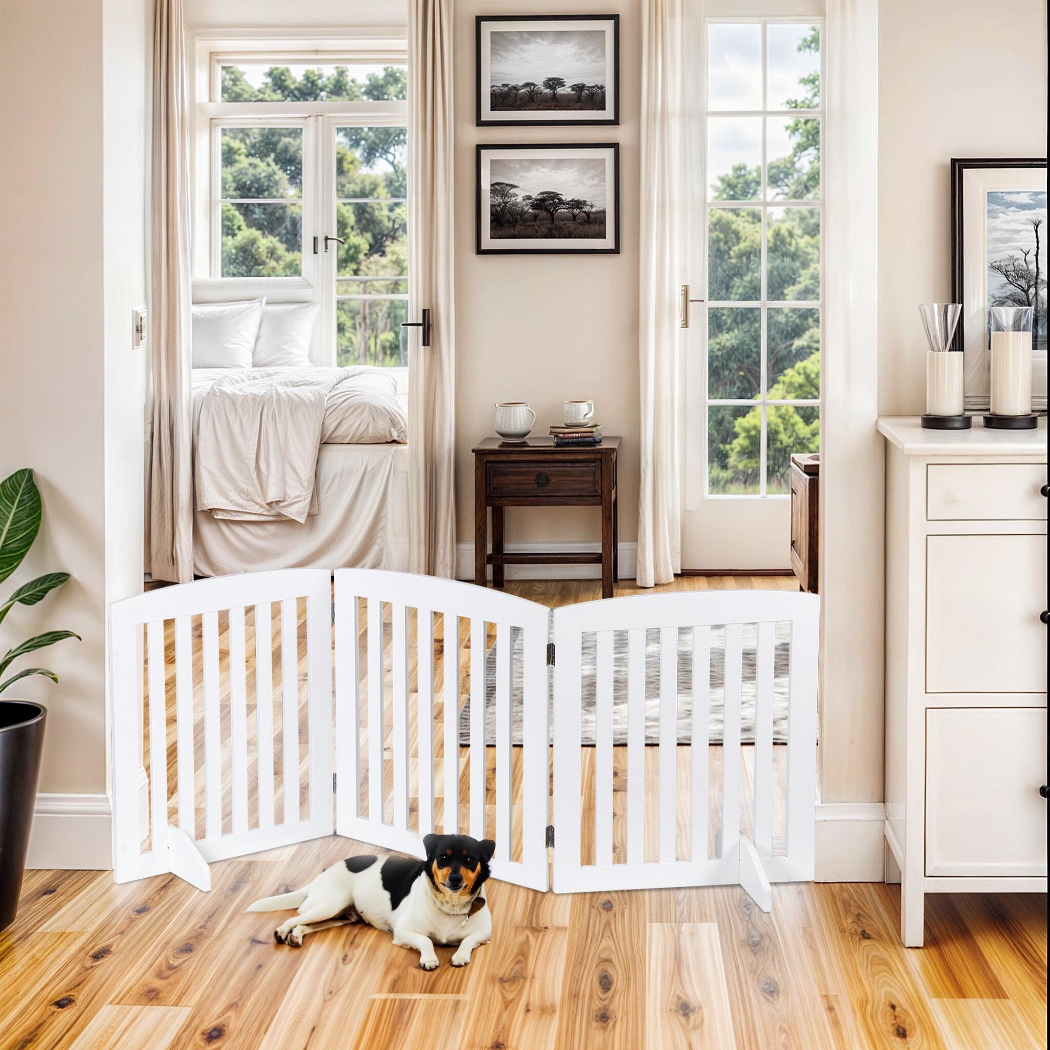Segawe 24 Inch Pet Dog Gate 3 Panels for Dog Cat Baby, Wooden Dog Door Pet Fence for Doorway, Stairs, Entryway White