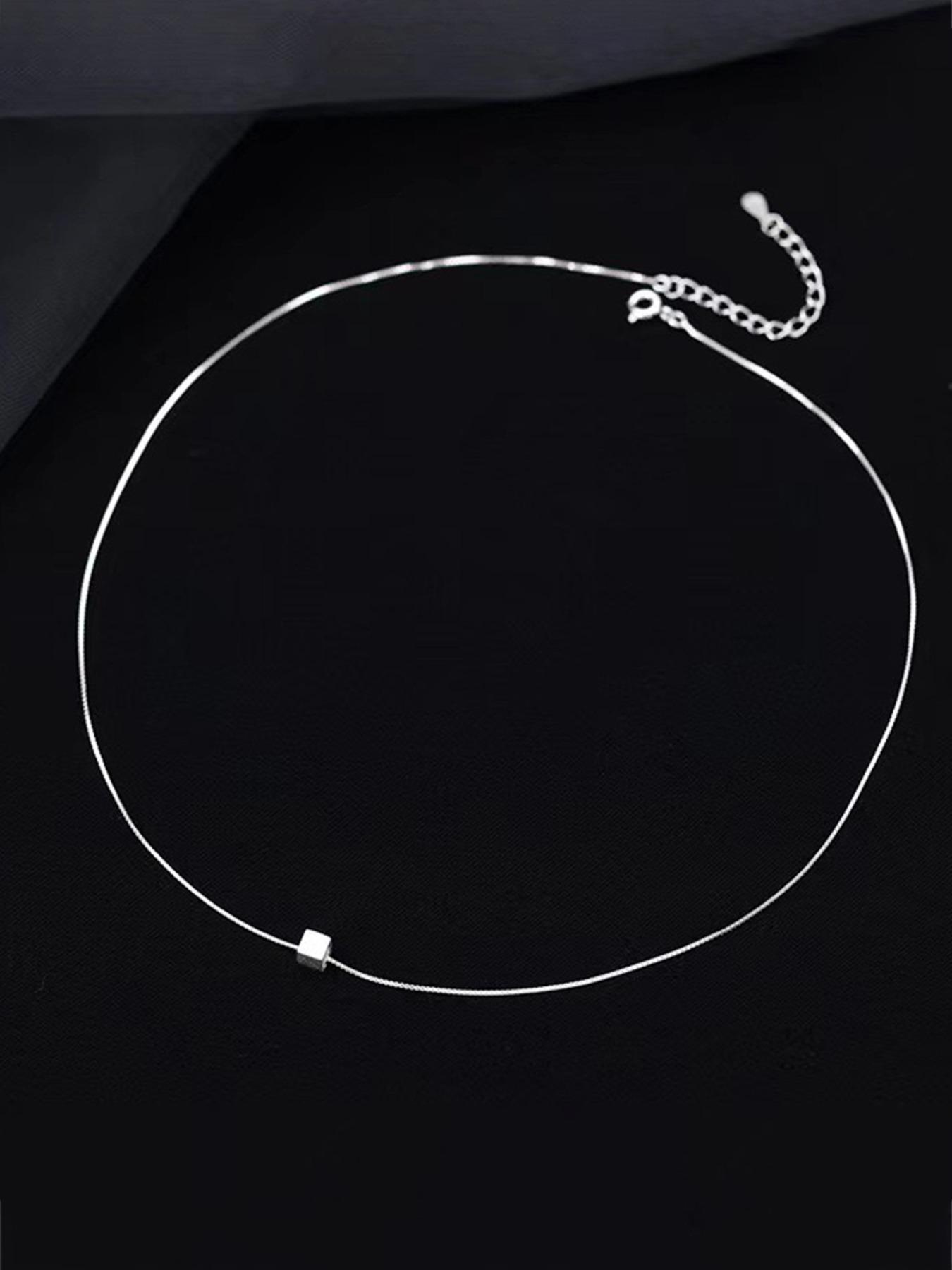 S925 Sterling Silver Simple Square Pendant Necklace for Women, Fashion Jewelry for Party, Daily Clothing Decor, Trendy All-match & Exquisite Jewelry for Birthday Gift, Square Shaped Pendant, Elegant Necklace, Minimalist Necklaces