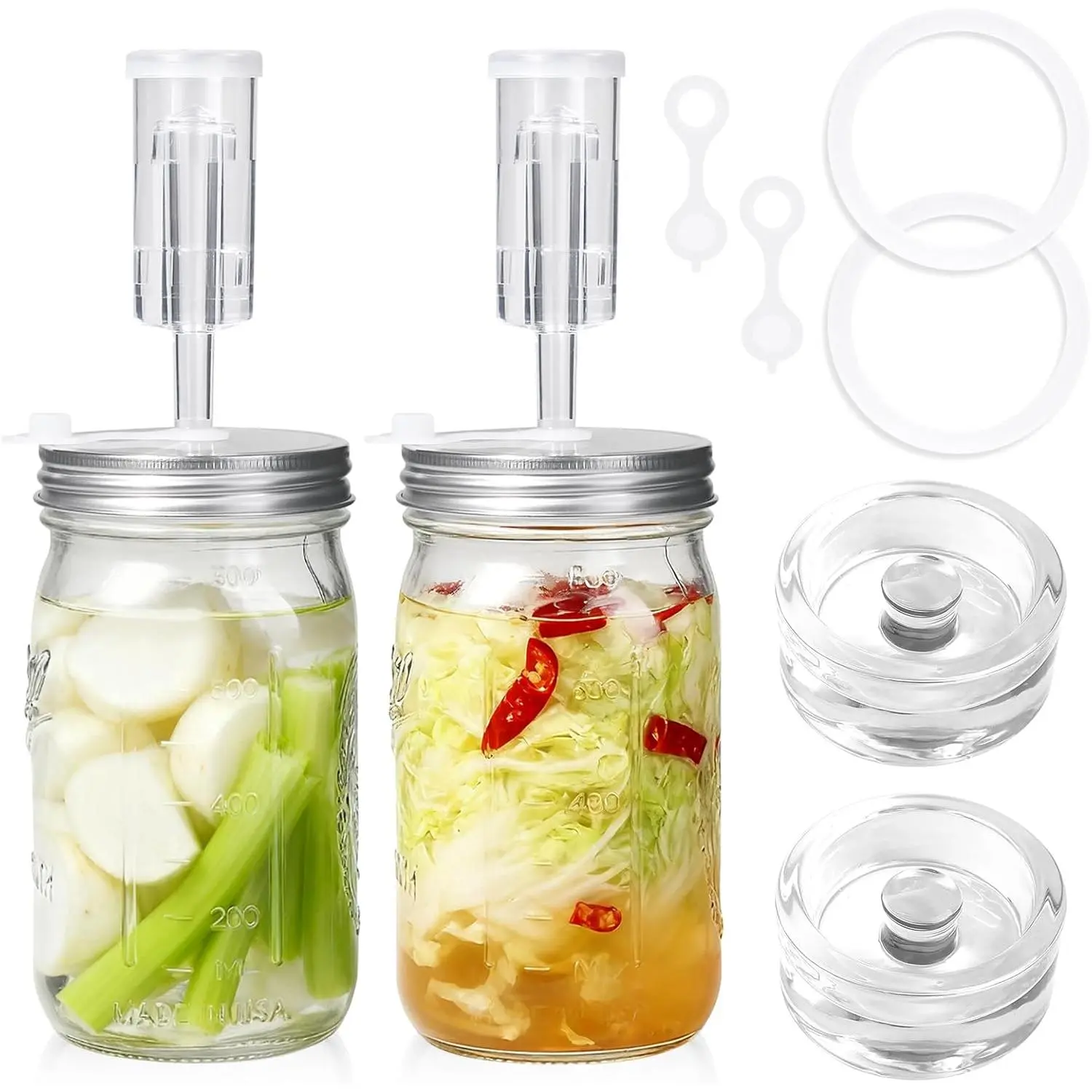 2 Pack 32oz Wide Mouth Fermentation Jar Kit | 2 Mason Jar ,2 Glass Fermentation Weights,2 Airlock,Ideal for Sauerkraut, Kimchi, Pickles, Canning