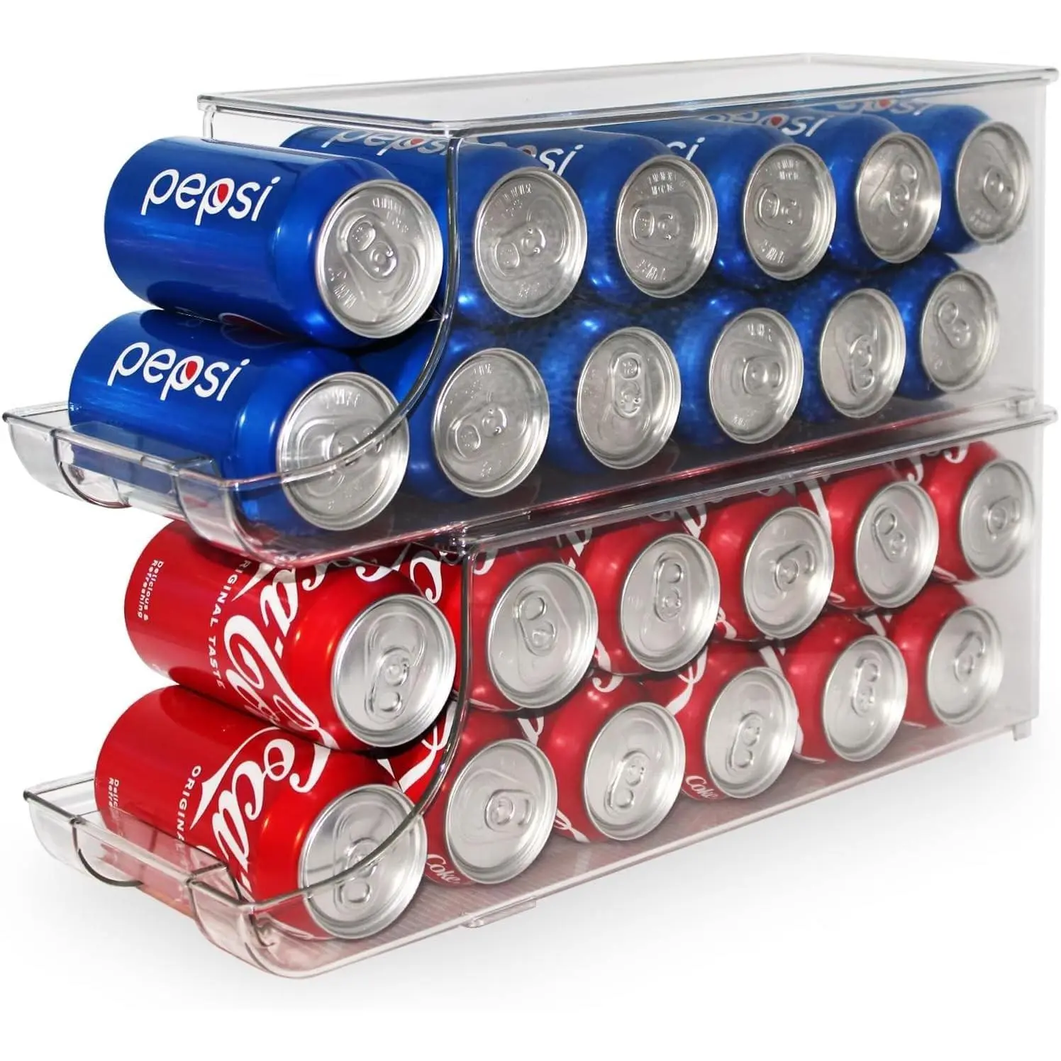 Soda Can Organizer with Lids, Stackable Soda Can Dispenser for Refrigerator, Clear Can Holder Organization and Storage Bins for Fridge, Kitchen, Countertop, Drink Pantry Organizers, Holds 12 Cans Each