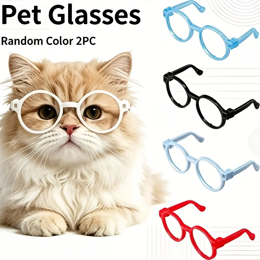 Small dog cat pet glasses, 2 pieces of random colors, street photography artifact, mini glasses without lenses are designed to better protect pet eyes