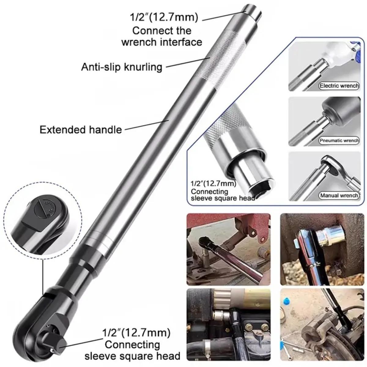 1/2" Offset Extension Wrench Flexible Extension Bar Multifunctional Universal Impact Wrench Tool for Car Repair Shop Workshop, knurling Removal Portable