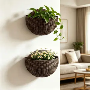 2pcs Half-Circle Hanging Flower Pots, Thick Plastic Material, Ideal for Balcony, Window Sill, Wall, Easy Installation, Space-Saving Design