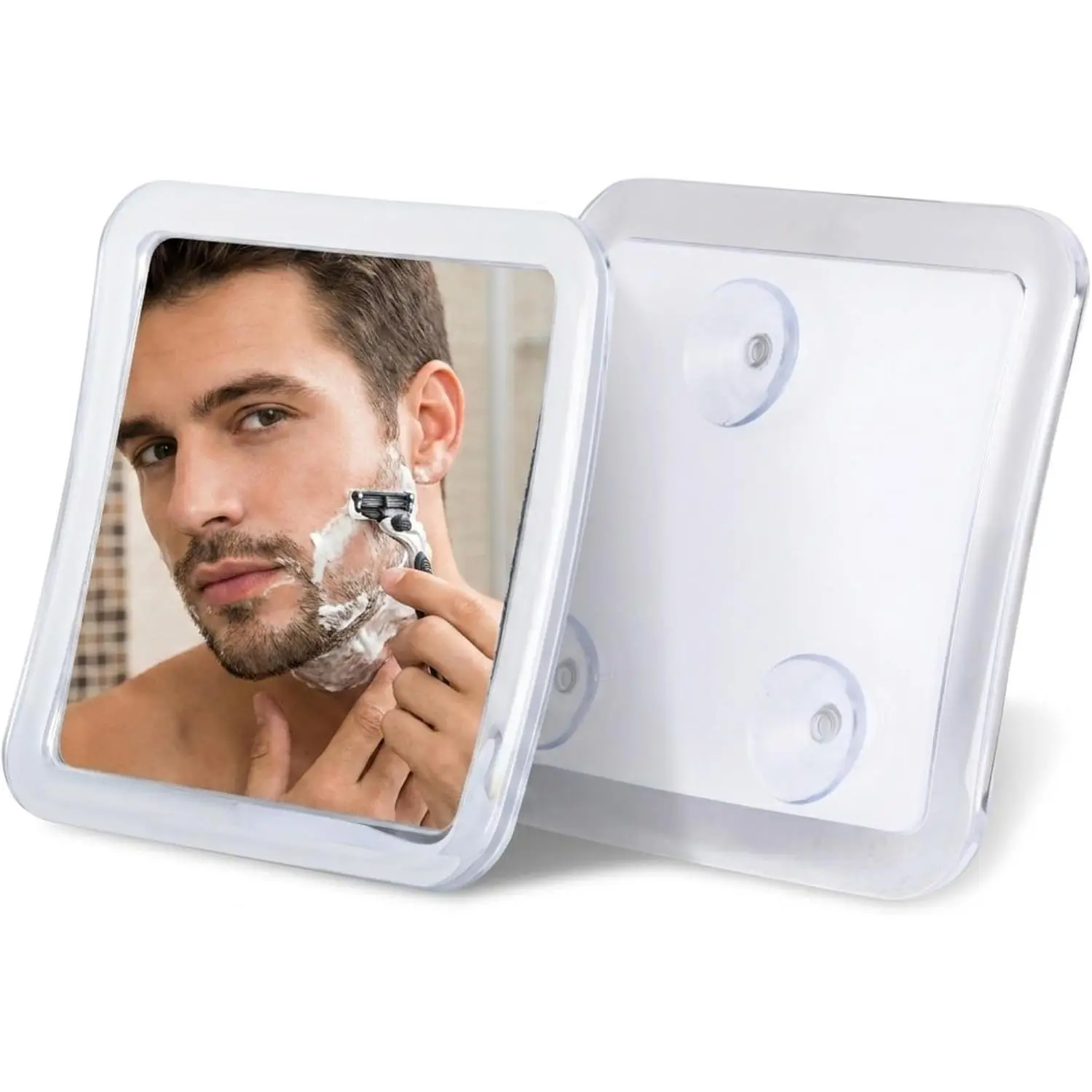 Small Travel Fogless Shower Mirror for Shaving, 5.3" x 5.3" | Built for Everyday Durability: Shatterproof Stick On Shave Mirror for Bathroom - Triple Suction Cups, Compact, & Anti-Fog