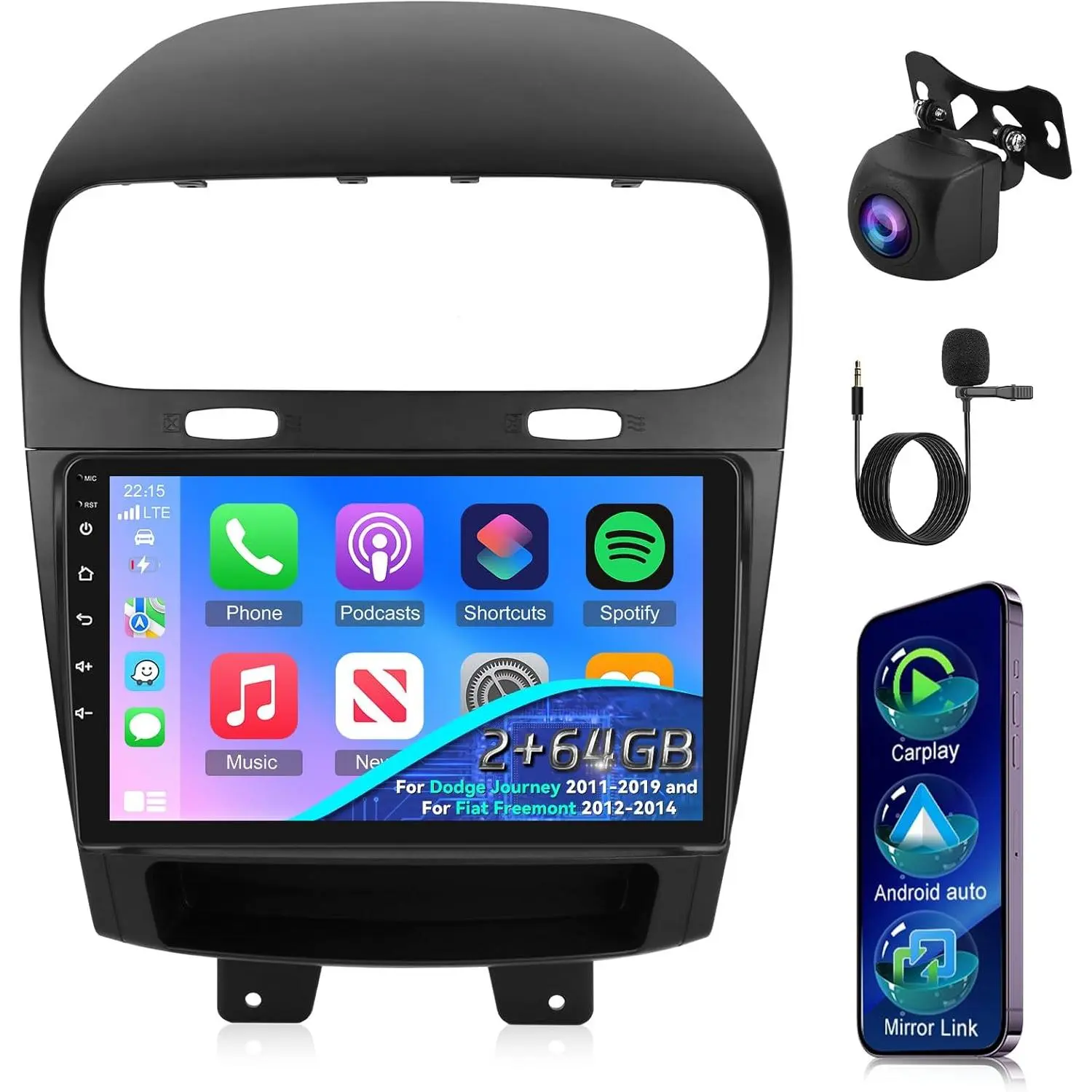 [2G+64G] for 2011-2019 Dodge Journey Radio, Android Car Stereo with 9 inch Touch Screen, Carplay/Android Auto/1080P/Bluetooth/WiFi +AHD Backup Camera