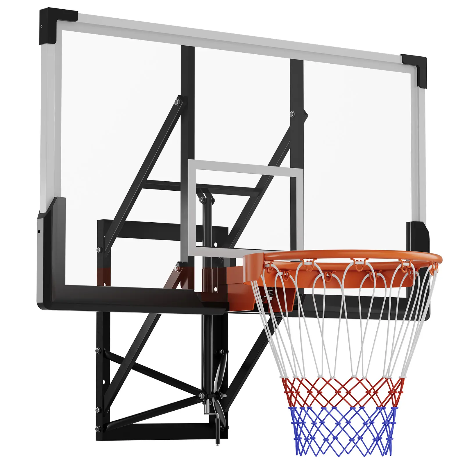 Shatterproof Wall Mounted Basketball Hoop - Adjustable Height 8-10 FT - Heavy Duty 18" Rim, All-Weather Net - Indoor & Outdoor Basketball Goal for Home, Garage, Gym, Backyard, School, Parks