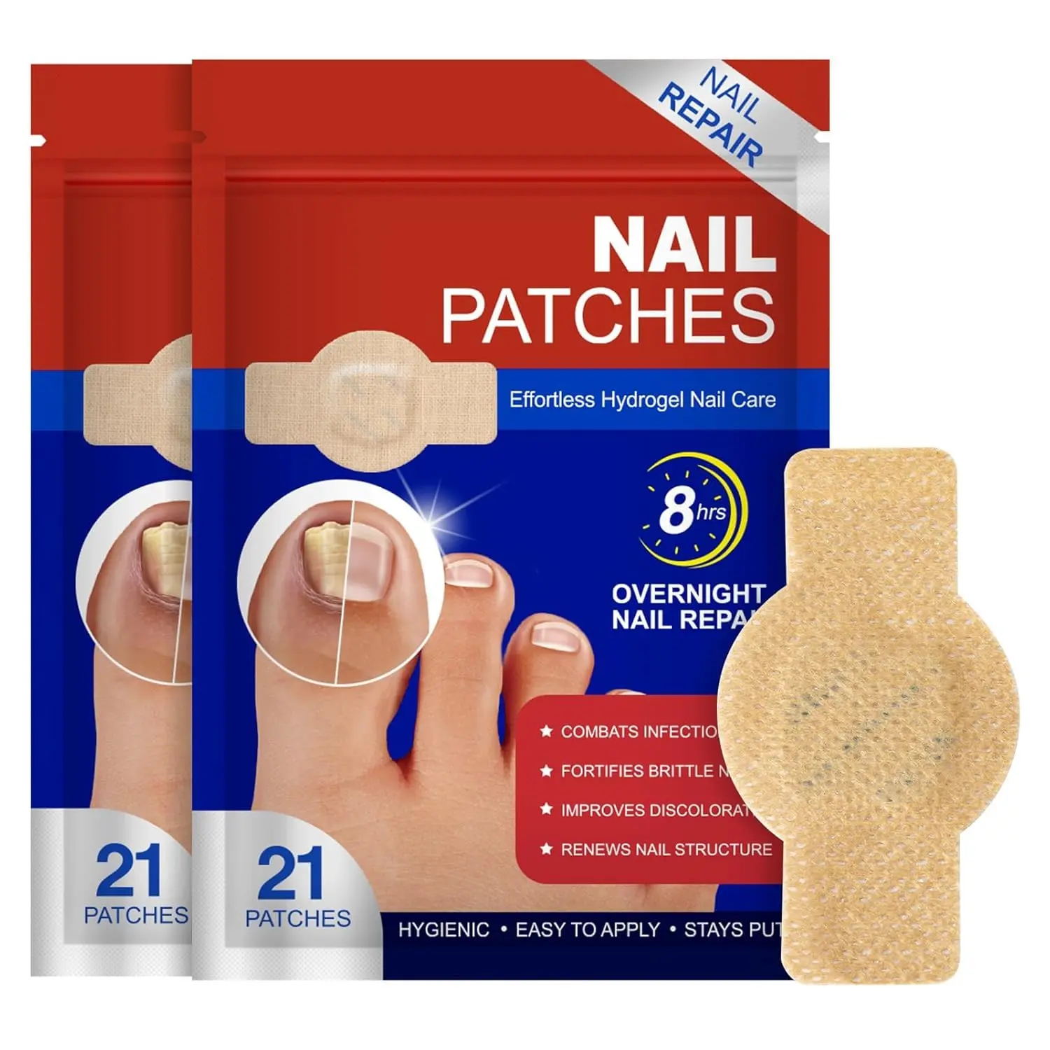 Fungal Nail Care Patches 21 PCS Hydrogel Nail Strips for Damaged Nails Overnight Nourishing Gel 8-Hour Easy-to-Use Nail Support for Men Women