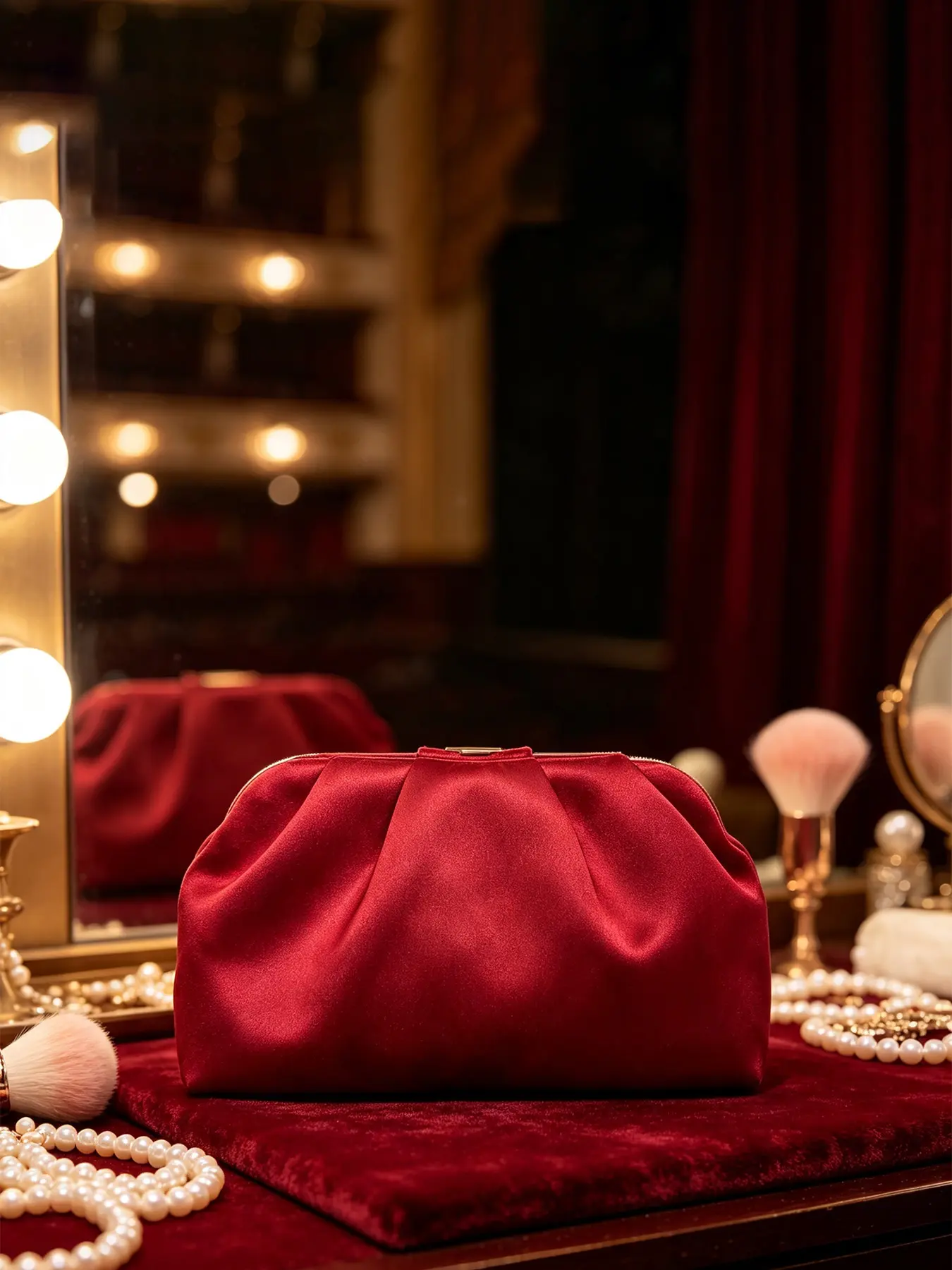 1pc Red Pleated Satin Clutch Bag, Soft Ruched Evening Hand Purse for Wedding Banquet, Date Night, Cocktail Party, Formal Gathering, Suitable for Ladies, Trend‑chasing Girls, Party Enthusiasts, Elegant Romantic Evening Pouch