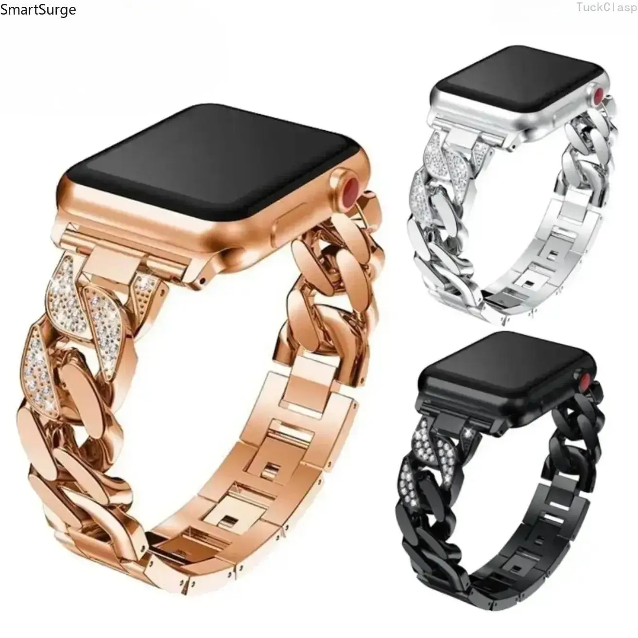 Luxury Diamond Link Metal Apple Watch Band, Elegant Adjustable Jewelry-Style Strap Compatible With Apple Watch Series & Ultra Sizes 38–49mm, Glam Timeless Accessory For Women All-Day Everyday Fashion Wear