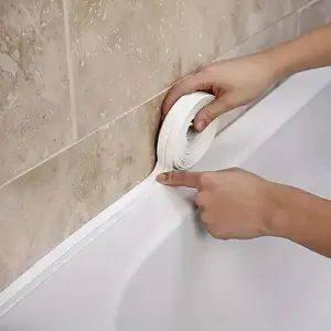 2026 New Self-Adhesive White PE Caulk Seal Tape, Invisible Waterproof Sealant Strip with Strong Sticky Adhesive, Simple Install Edge Protector Strips for Kitchen Counter Edges, Bathroom Sink & Bathtub Gap Sealing
