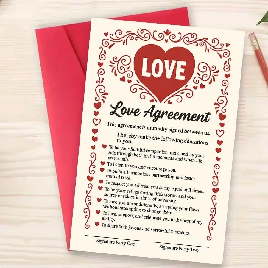 Love Agreement Card for Couples, Express Commitment and Trust, Ideal for Weddings and Anniversaries, Includes Envelope and Card