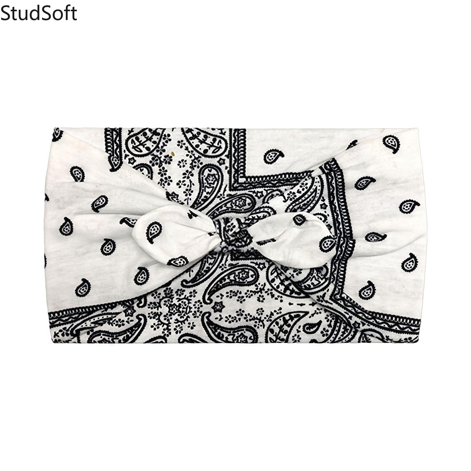 Knotted Bunny Paisley Print Bow Ear Headbands, Elastic Yoga Sports Sweatbands, Absorbent Non-Slip Hair Wraps for Women, 6 Pack