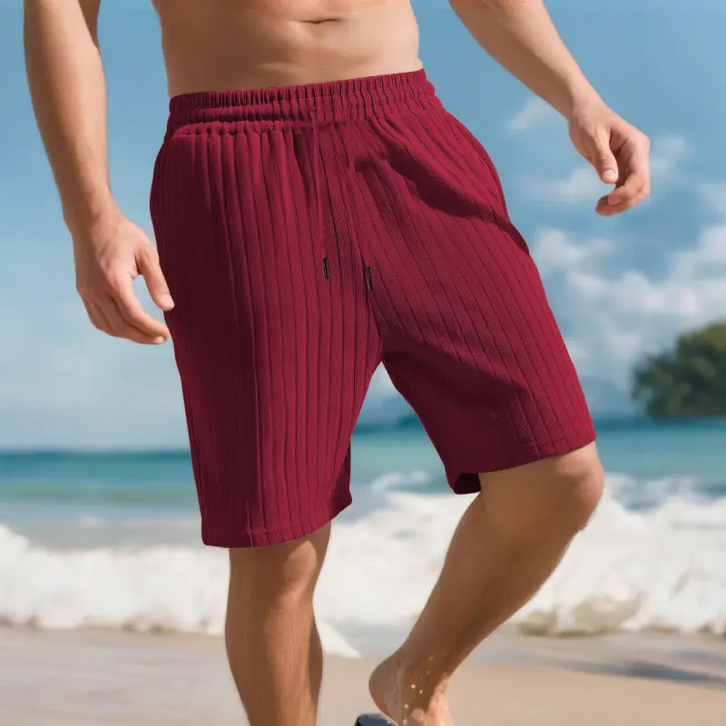 Men's Striped Jacquard Knit 5-Inch Drawstring Shorts, Breathable Moisture-Wicking Polyester Baggy Relaxed Fit Summer Menswear, Machine Washable, XL
