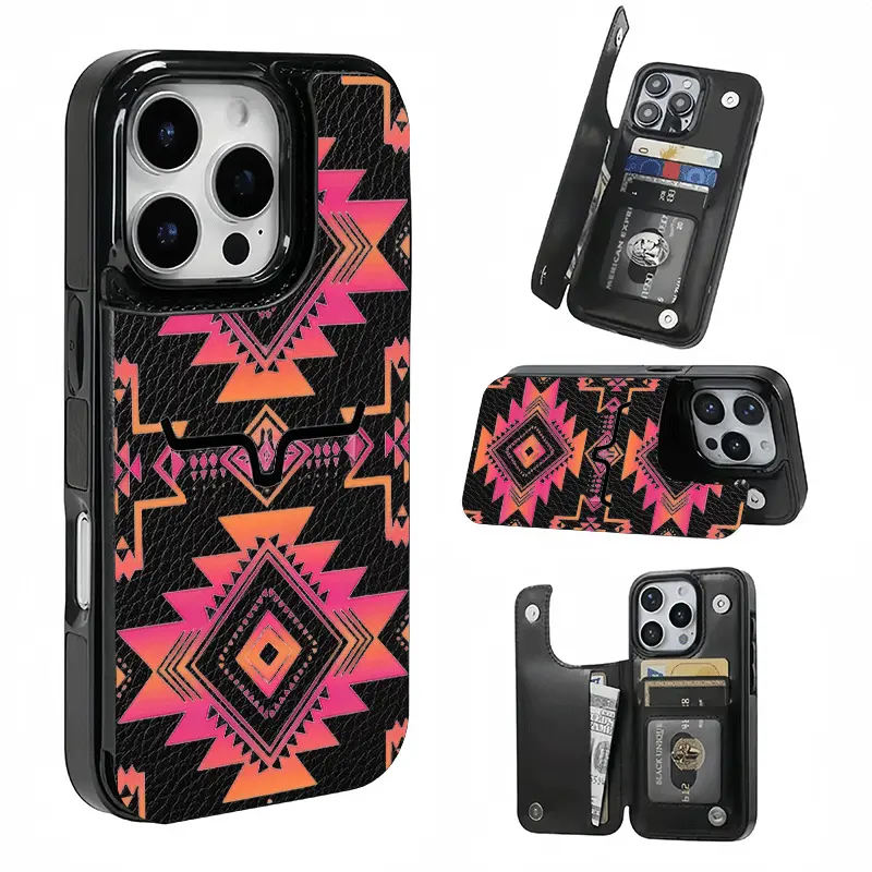 Bohemian Geometric Style Card Holder, This phone case features a card slot function, can store bank cards, transit cards and other cards, suitable for iPhone 17/16/15/14/13/12, and makes a great gift for girls.