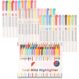 35 Pack Pastel Highlighters,  Tip Mild Color Highlighters  Colors, No Bleed Chisel & Fine Tip Highlighter Markers for  Journaling, Notes Taking, School Office Supplies