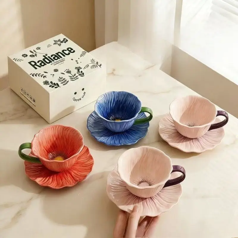 Special beautiful ceramic hand-painted coffee cup design sense niche women high value latte underglaze cup Cute Cup Cappuccino Cups