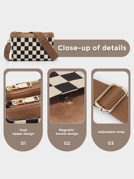 Checkered Portable Bag, Small Square Shoulder Wallet, Lightweight Single-Shoulder Coin Purse, Stylish and Practical Accessory, Geometric Pattern Bag