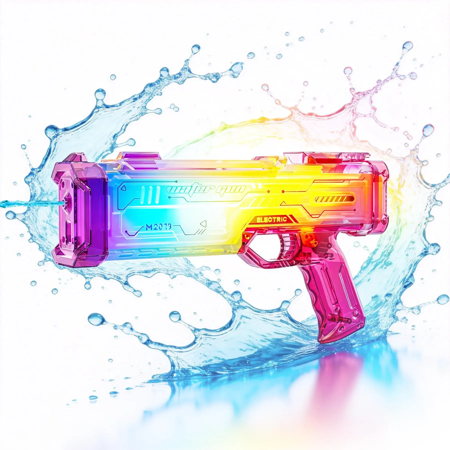 Pink Futuristic Rechargeable (Charging) Transparent Gradient Continuous Fire Electric Water Gun for Ages 6+, Pool & Beach Outdoor Water Games
