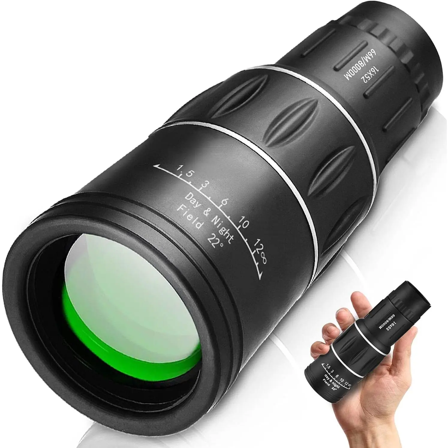 16X52 High-Power Prism Monocular Telescope with Manual Focus, Compact Waterproof Fogproof Shockproof for Adults, Birthday Gift for Men, Hand Strap Included for Bird Watching Hunting